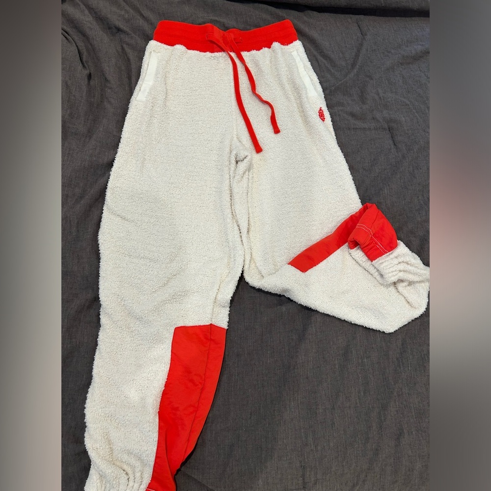 Free people Movement Pants Cuddle Up Sherpa Cream Red Color Block